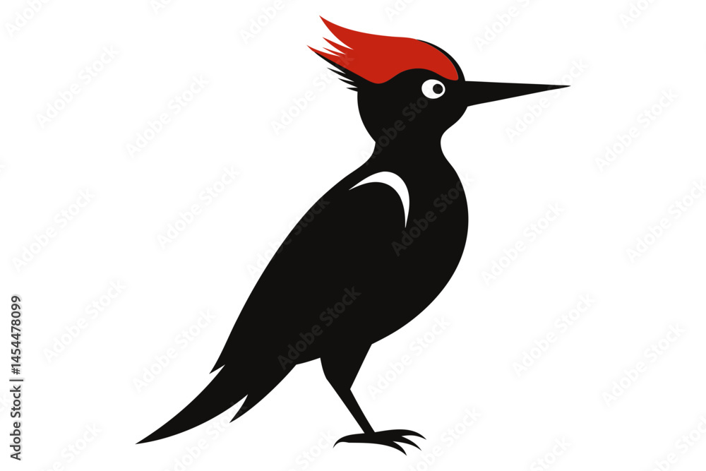 Obraz premium Black woodpecker illustration vector drawing of a bird with red crest wildlife animal art image design graphic isolated on transparent background