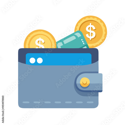 Wallet with Coins and Credit Card Icon Representing Personal Finance and Payment Method