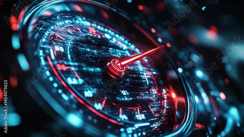 Wallpaper Mural Close up of a digital speedometer with a red needle pointing to the number 60. The image has a futuristic and high-tech feel to it, with the blue and red colors creating a sense of motion and speed Torontodigital.ca