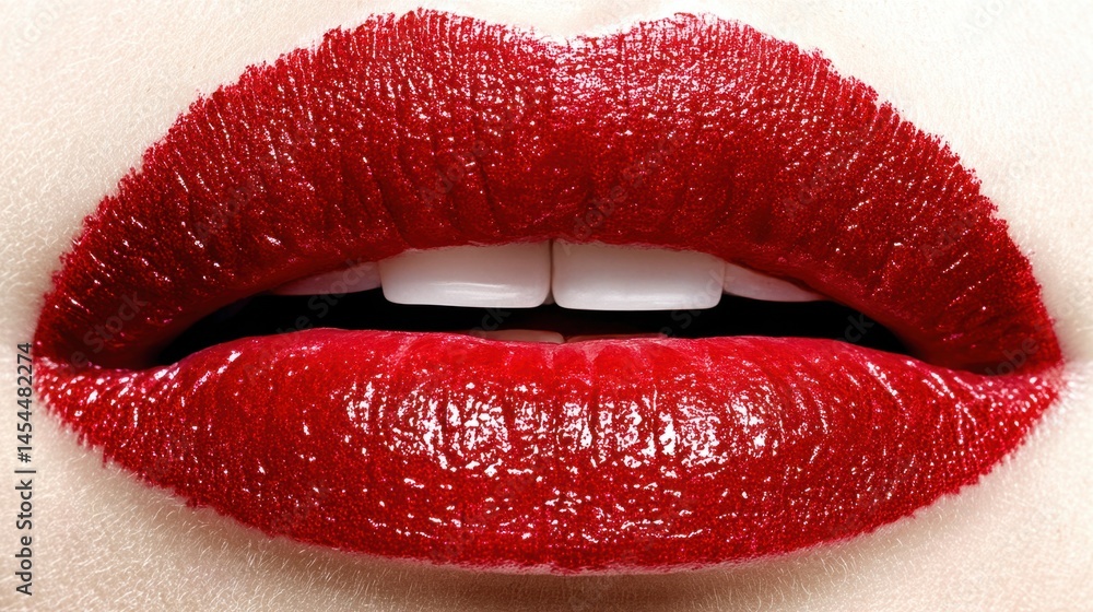Obraz premium Close up of perfect red lips and white teeth