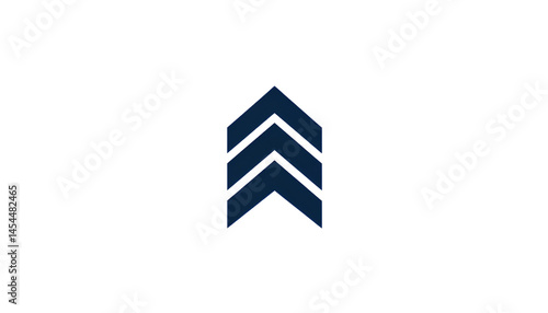 A minimalist dark blue military-style chevron insignia with three stacked upward-pointing arrows, centered on a transparent background