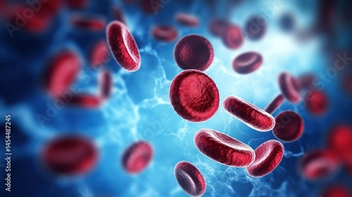 Red blood cells in a blue and white background