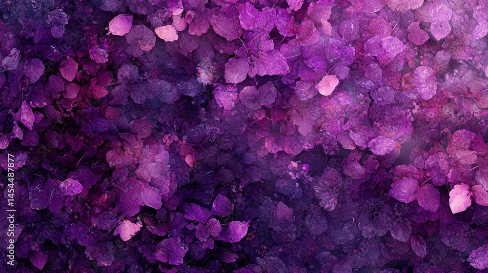 Obraz premium A dense arrangement of purple leaves fills the space, showcasing various shades and textures. The design evokes a sense of creativity and nature, perfect for backgrounds