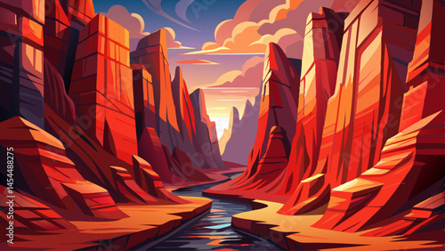 A narrow hidden canyon winds through towering red rock walls under filtered sunlight