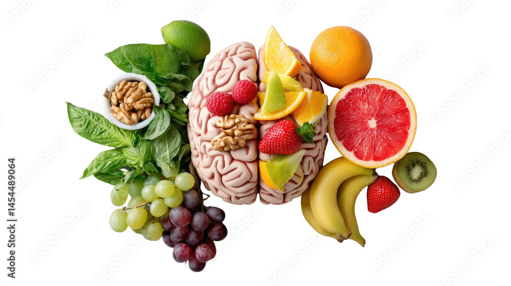Nourish Your Mind: An artistic collection of brain-shaped fruits and vegetables, promoting health and vitality, symbolizing cognitive function and a healthy lifestyle. Nourish Your Mind: An artistic collection of brain-shaped fruits and vegetables, promoting health and vitality, symbolizing cognitive function and a healthy lifestyle.