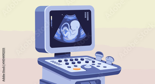 Ultrasound machine displaying fetus image  