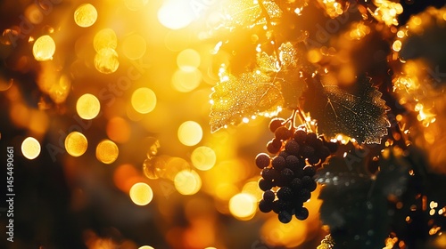 Golden Hour Grapes on the Vine Dewdrops Sparkling