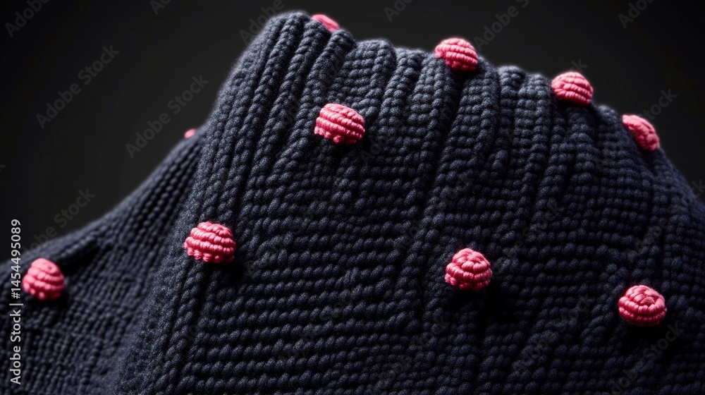 Close-up view of a textured, knitted garment.