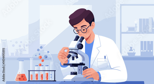 Scientist examining samples with microscope in modern laboratory  