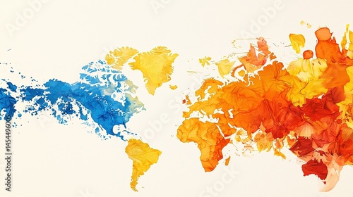 Abstract world map design with vibrant colors.
