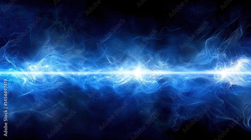 Abstract design featuring a horizontal light beam within swirling blue mist. Abstract design featuring a horizontal light beam within swirling blue mist.