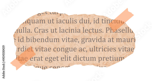 Rip newspaper piece with transparent scotch or adhesive tape in realistic style