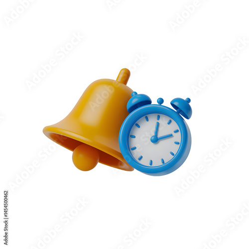 3D Notification Bell and Clock Icon Set. Generative ai 
