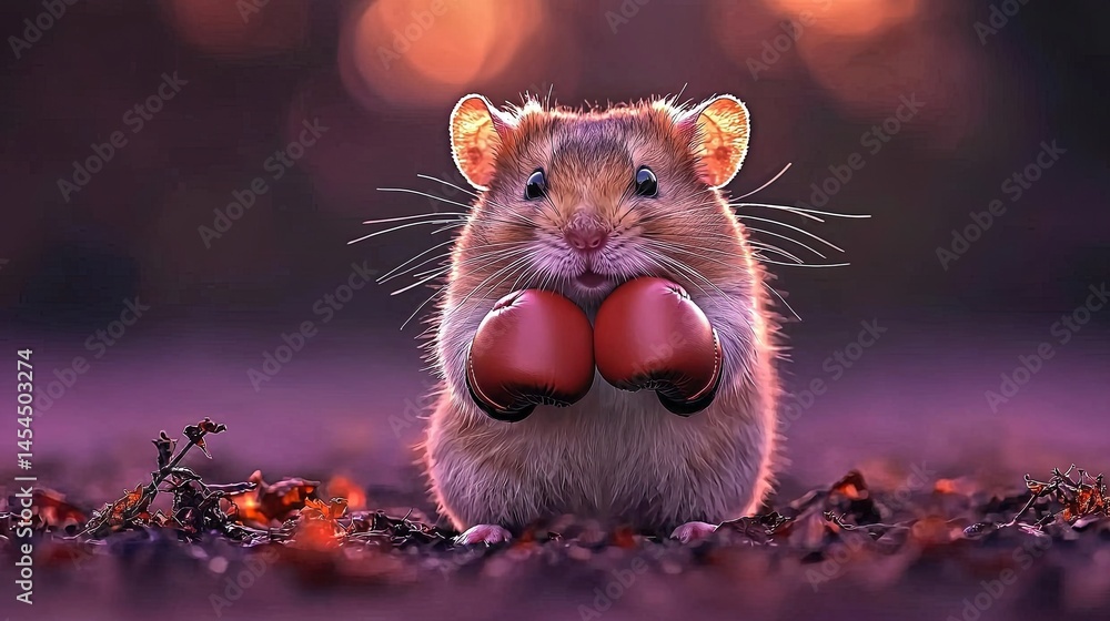 Adorable rodent posed with boxing gloves, a captivating image.