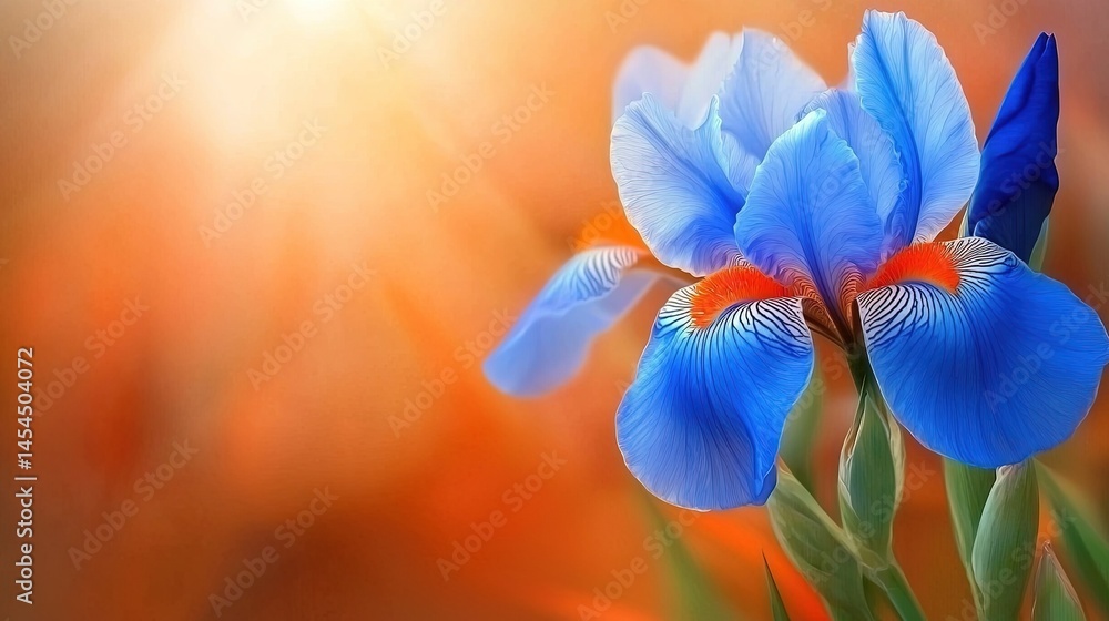 A radiant blue iris blossom in soft sunlight.