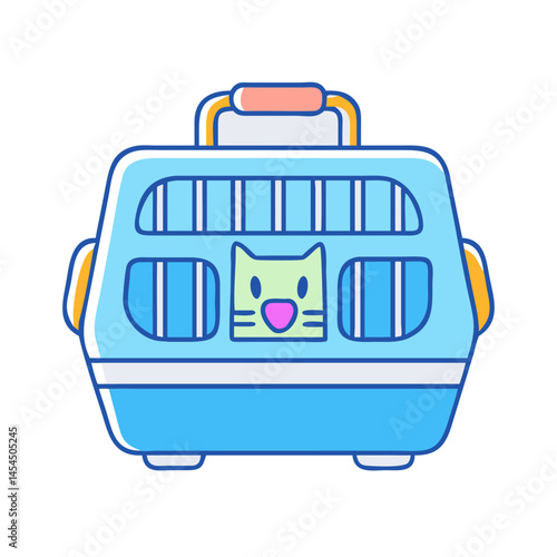 Cute Blue Pet Carrier with Cat Face Icon and Viewing Windows