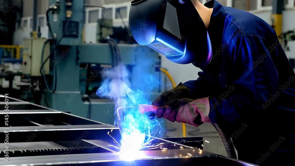 welder working in the factory, steel worker welder working in the factory, steel worker
