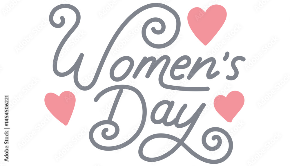 Celebrating Women's Day with hearts and elegant typography. in flat color style Celebrating Women's Day with hearts and elegant typography. in flat color style