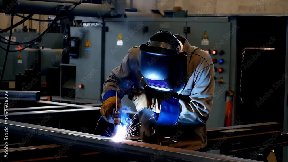 welder working in the factory, steel worker welder working in the factory, steel worker