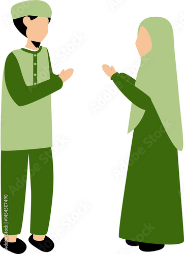 Muslim Couple Greeting, Simple Flat Illustration