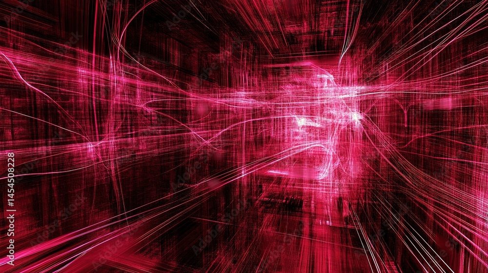 Abstract digital art of a crimson tunnel.