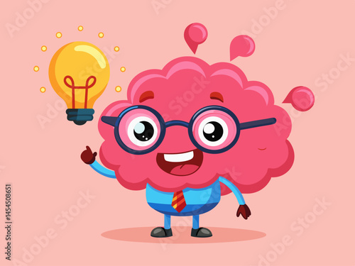 Wallpaper Mural Happy Brain Character with Light Bulb Idea Illustration Torontodigital.ca