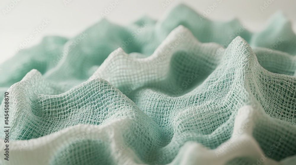 Textured folds of light teal and white fabric.