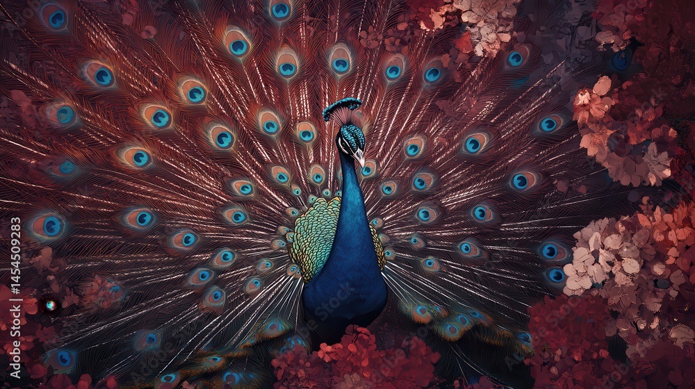 Obraz premium Peacock with its feathers spread
