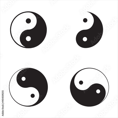 Yin and Yang Variations: The Balance of Duality in Symbolic Design Vector White Background