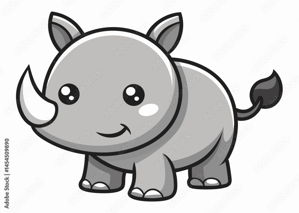 Obraz premium Adorable Cartoon Rhino Illustration Grey Monochrome