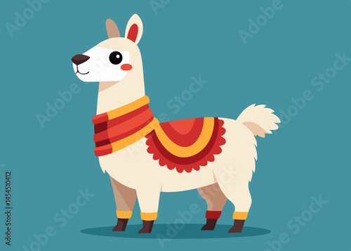 Adorable Cartoon Llama in Festive Andean Clothing