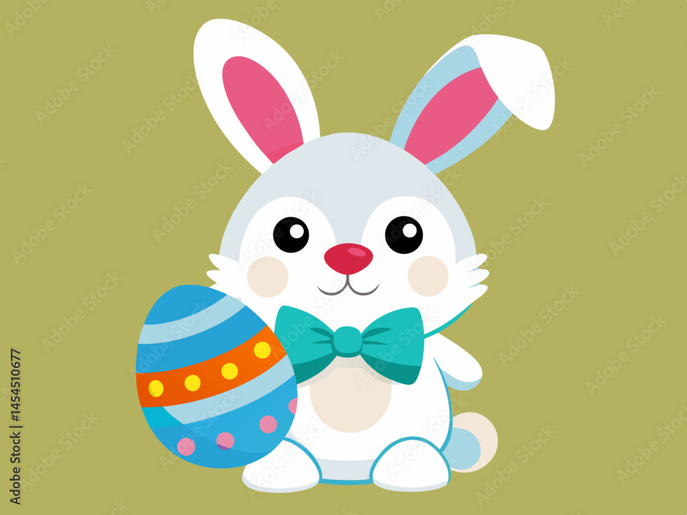 Obraz premium Adorable Easter Bunny Holding Decorated Egg Cartoon Illustration