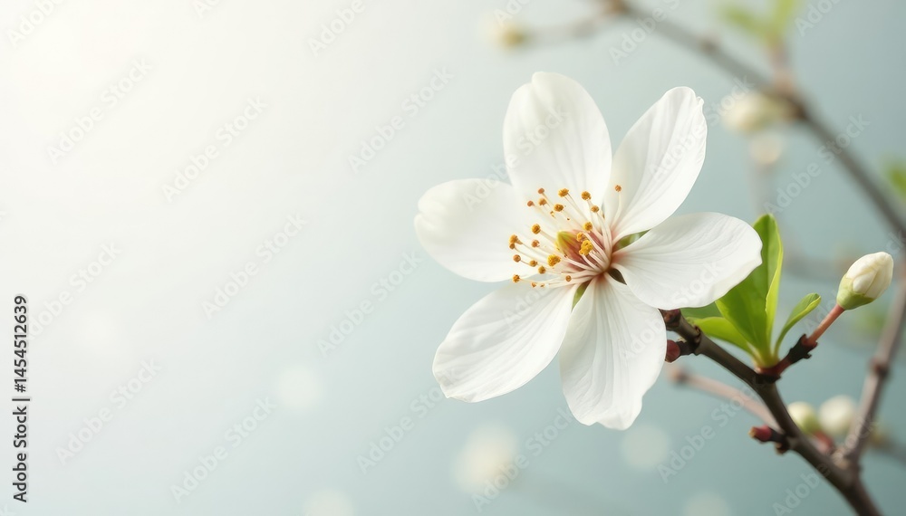Fototapeta premium Delicate white blossom against pure white, soft light , artwork, summer, delicate