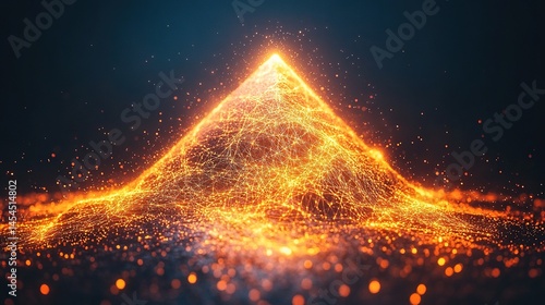 Obraz na płótnie Abstract pyramid structure illuminated by glowing particles. w salonie
