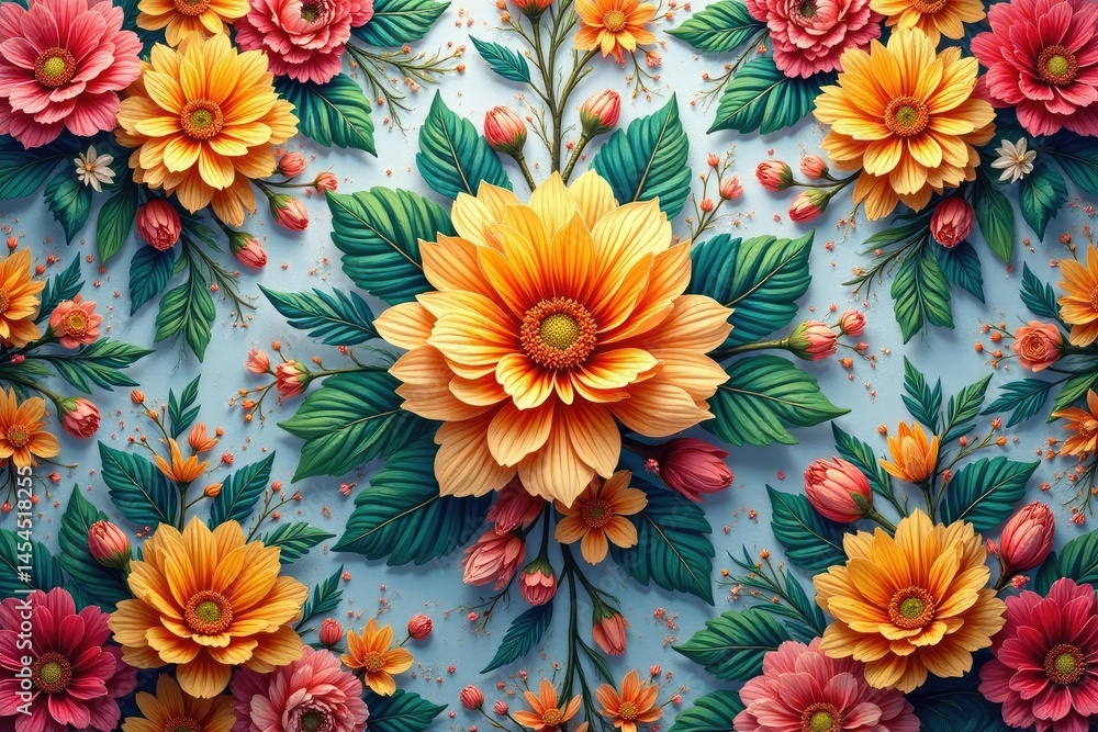Intricate floral design repeats seamlessly across surface, flowers, design Intricate floral design repeats seamlessly across surface, flowers, design