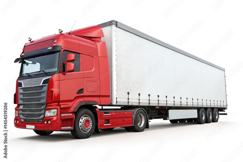 Red Semi Truck Parked Against a White Gigapixel Background Generative AI Red Semi Truck Parked Against a White Gigapixel Background Generative AI