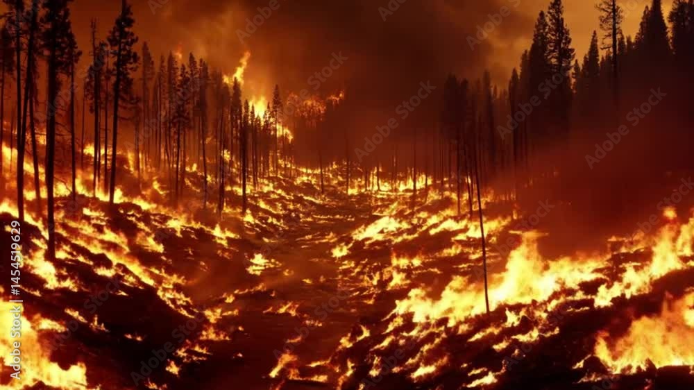 Forest ablaze in devastating wildfire Forest ablaze in devastating wildfire