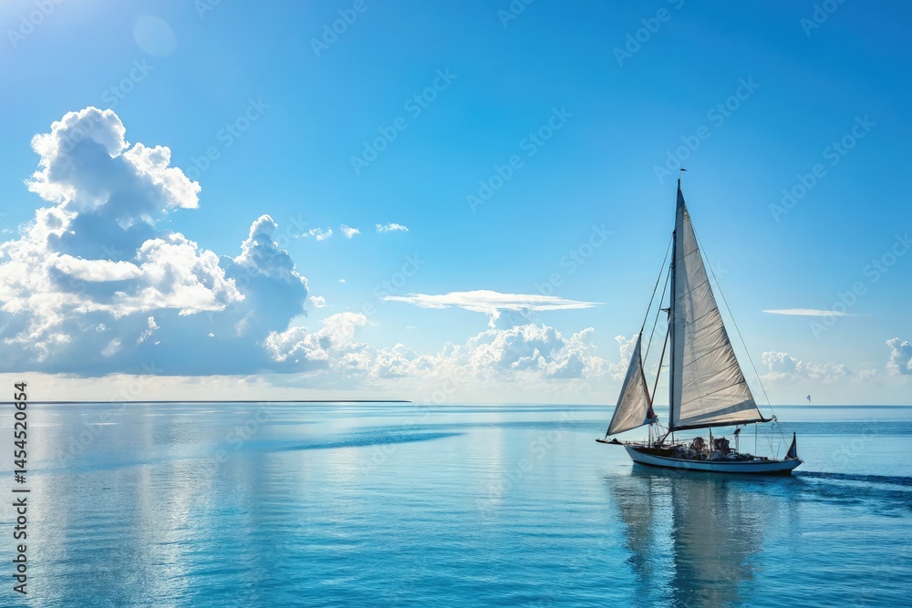 Fototapeta premium Sailboat Gliding Across Calm Blue Waters Under Clear Skies Generative AI