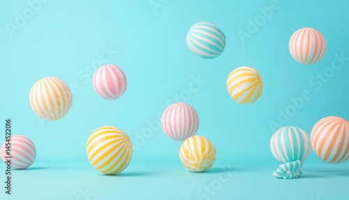 Floating pastel striped spheres