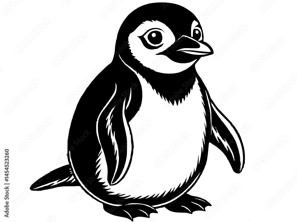 Fototapeta premium Cute Penguin Cartoon Illustration | Black and White Arctic Bird Drawing