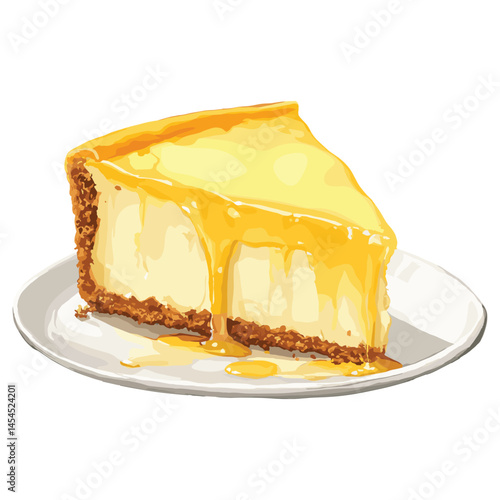 honey cheesecake in watercolor illustration style, isolated vector on white background