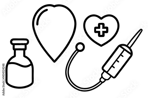 Medical Icons Heart Stethoscope Syringe Vial Healthcare