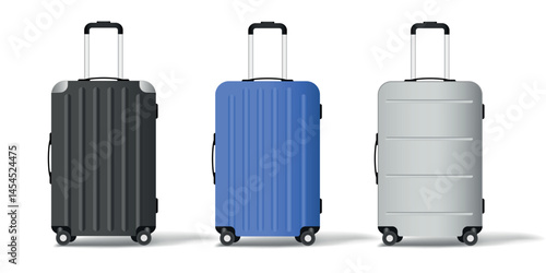 Suitcase Set Vector Mockup. Travel Luggage Bag Branding Design Template White Background