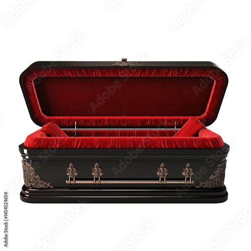 red velvet lined open coffin transparent background