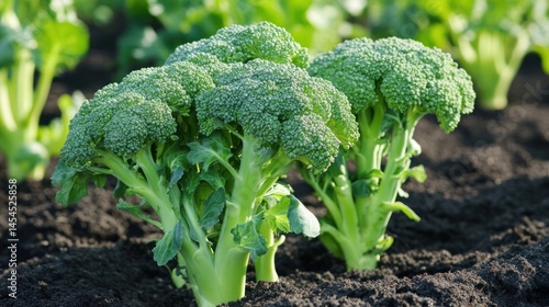 Wallpaper Mural Fresh broccoli growing in soil, showcasing healthy vegetables in a garden setting. Torontodigital.ca