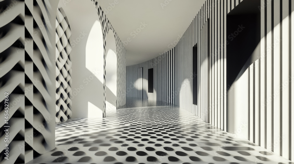 Obraz premium Dramatic Light and Shadow Effects on Building Facades Highlighting Architectural Texture, Depth, and Contrast in a Stylized Graphic Representation