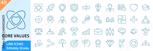 Core values line icons set. Core Values thin line icons set. Core value set of web icons in line style. vector illustration. Editable stroke.