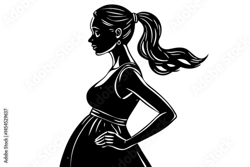 Silhouette of a pregnant woman in profile with a minimalist design, pregnant, pregnancy, woman, silhouette, profile, side view, expectant, maternity, mother, motherhood, baby, family, love, minimalist