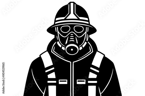 Detailed male firefighter silhouette design on white for emergency services, firefighter, silhouette, fireman, male, emergency, detail, vector, fire, rescue, hero, safety, occupation, uniform, helmet