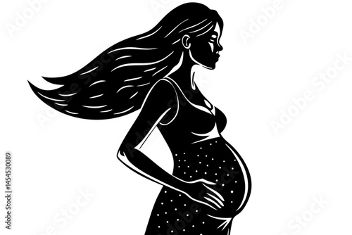 Elegant silhouette of pregnant woman in profile with transparent background design, pregnant, woman, silhouette, profile, pregnancy, expectant mother, maternity, line art, vector, illustration, design